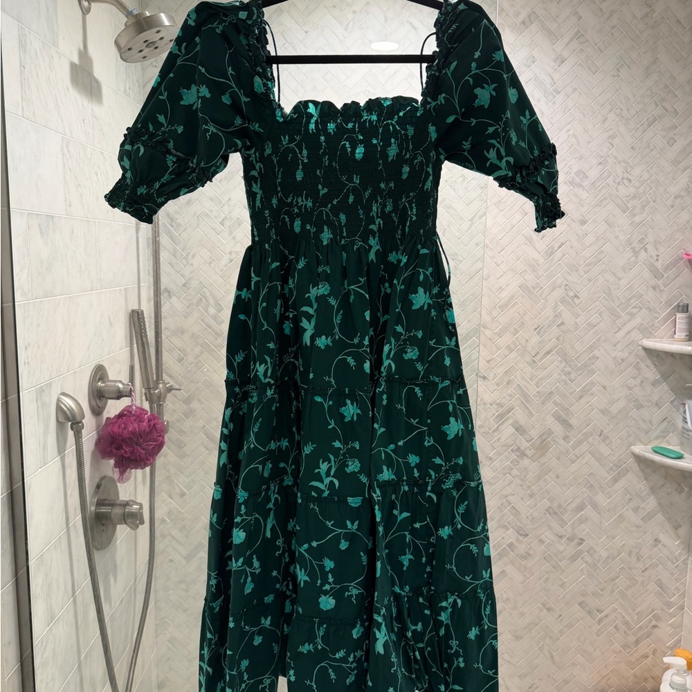 Hill House Nesli Green Floral Dress